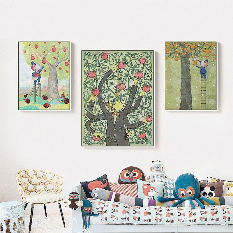 Illustration Fruit Harvesting Canvas Print Childrens Art Textured Kids Room Wall Decor
