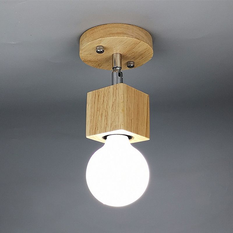 Cube Shaped Wooden Vanity Wall Sconce Nordic Beige Wall Mounted Lamp for Bathroom Hallway