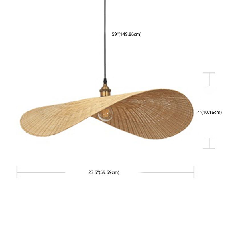 Japanese Style 1-Light Bamboo Hanging Light Fisherman's Hat Shaped Hand Weaving Pendant Lamp