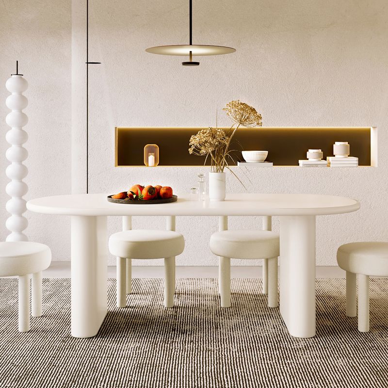 Double Pedestal Dining Table Solid Wood Dining Table in White for Dining Room