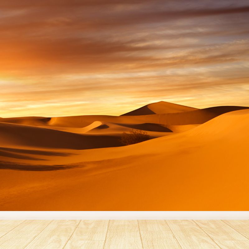 Huge Desert Sunset View Mural Modern Enchanting Dune Landscape Wall Decor in Yellow