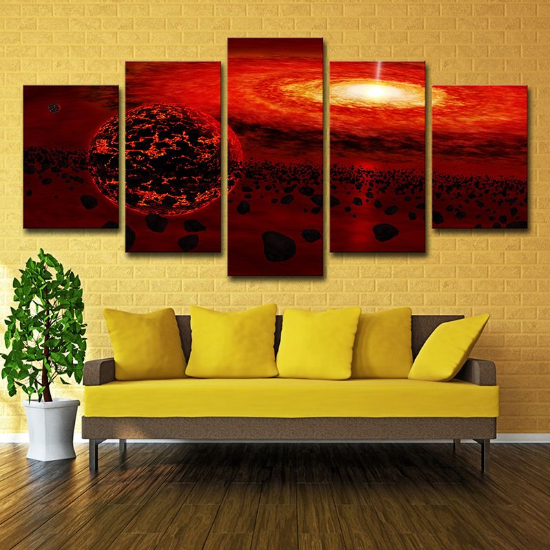 Red Universe Landscape Wall Art Decor Multi-Piece Canvas Print for Teenage Bedroom