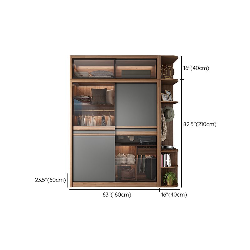 Brown and Gray Storage Cabinet Modern Sliding Door Cabinet with Drawers