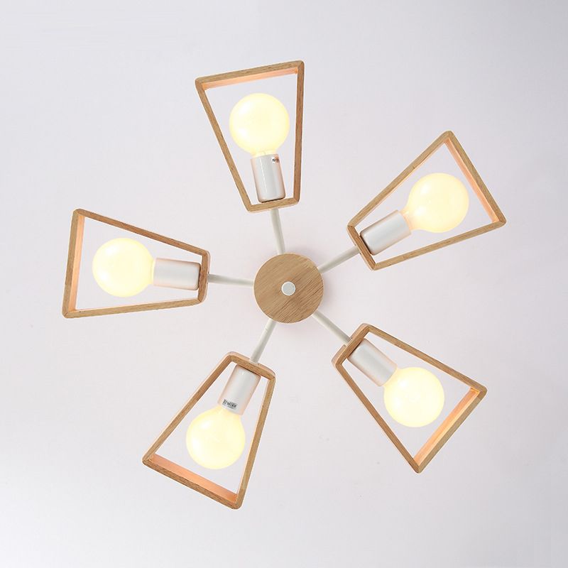 Sputnik Bedroom Chandelier Light Fixture Wooden Minimalist Chandelier Pendant Light in White