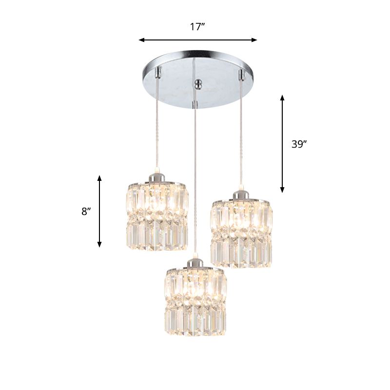 Säulen Esszimmer Cluster Anhänger Einfacher K9 -Kristall 3 Lampen -Chrom -Federlampe