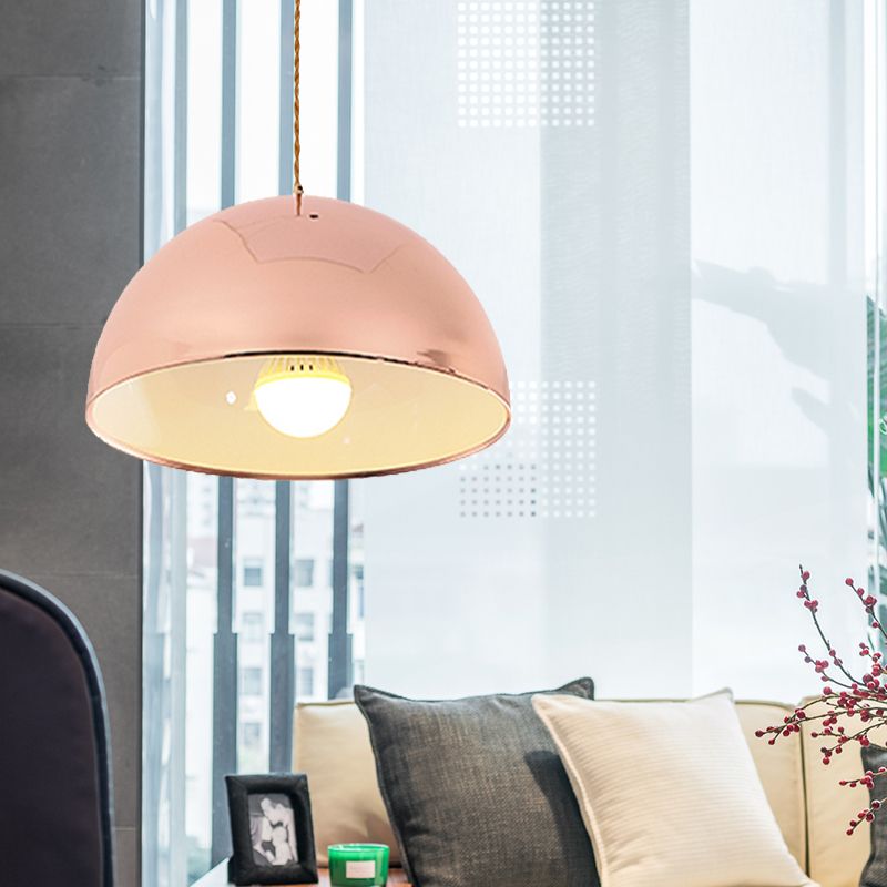 Pentif de pendentif en or rose contemporain Shade Domed 12 "/ 16" de large 1 lumière suspendue métallique pour le restaurant