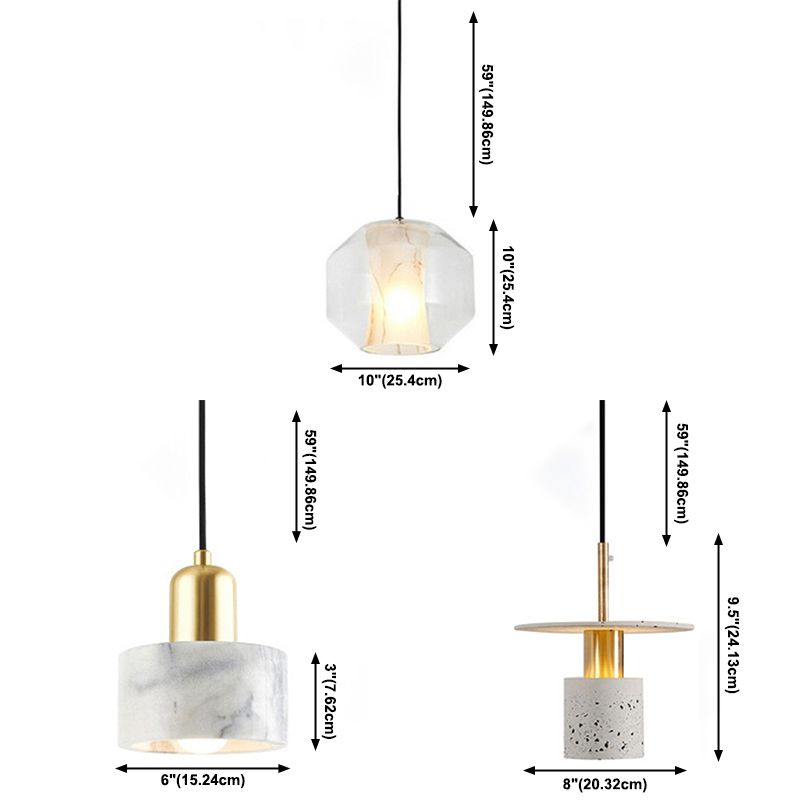 Single-Light White Marble Pendant Light for Dinning Room Bedroom Hanging Lamp