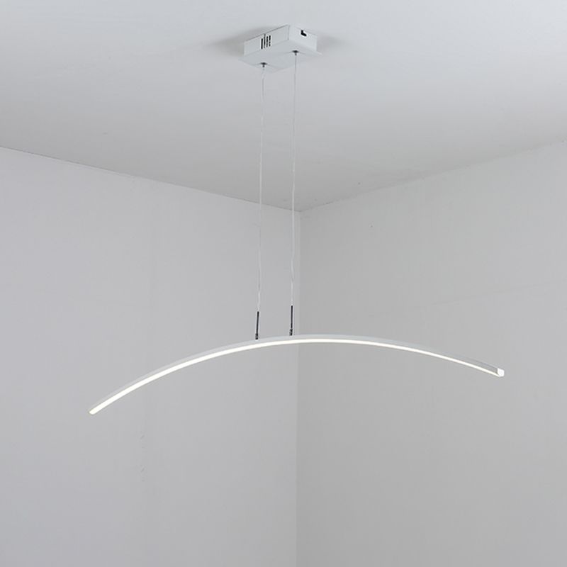 Curved Linear Hanging Lamp Simplicity Metallic Black/White LED Island Lighting Ideas in Warm/White Light