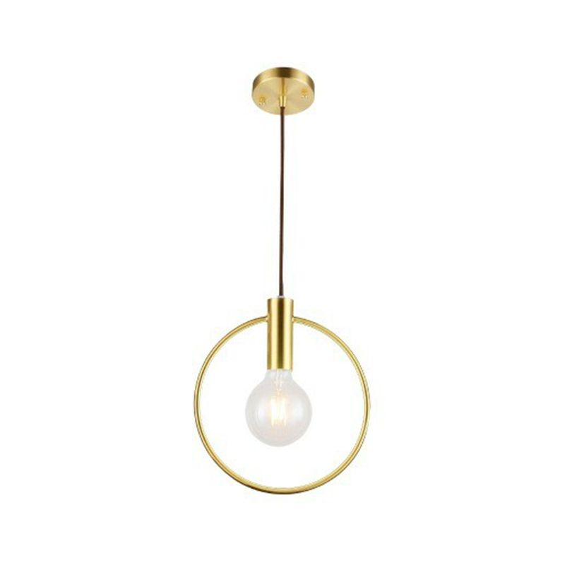Ring Pendulum Light Minimalist Metal Single Bulb Brass Finish Hanging Light Fixture