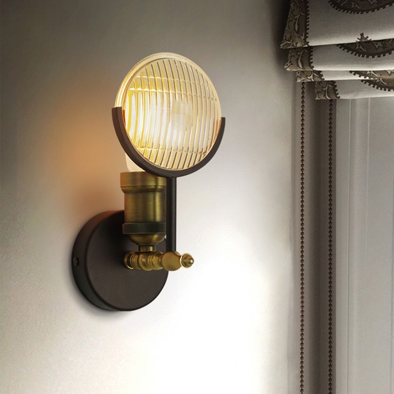 Lampada da parete a parete in vetro trasparente rotondo 1 lampadina a parete interna montata in nero e oro