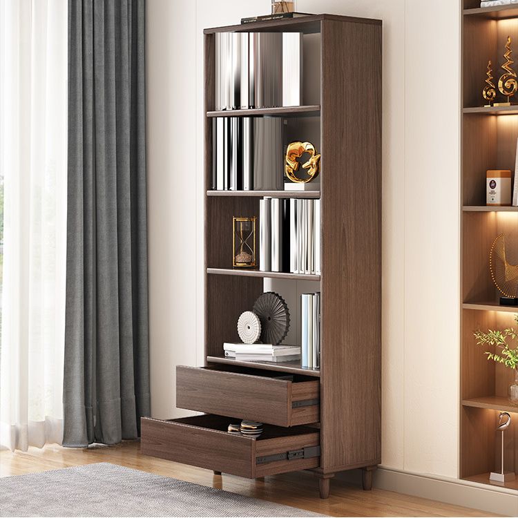Modern Wooden Bookcase Standard Open Back Bookshelf with Drawers