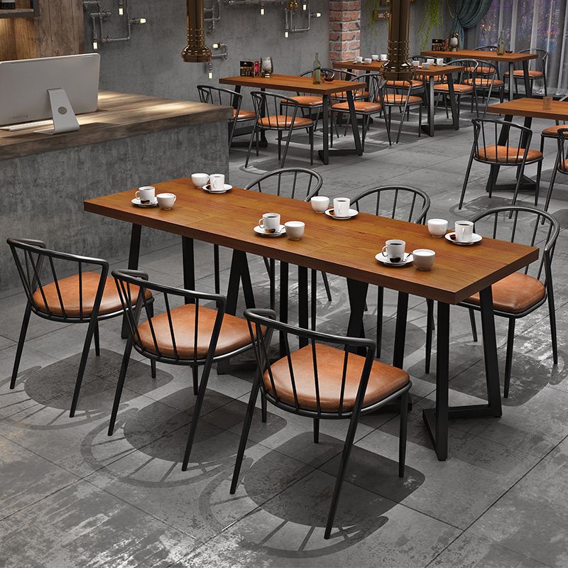 Industrial Dining Set 1/3/5 Pcs Solid Wood Top Dining Table with Upholstered Chairs