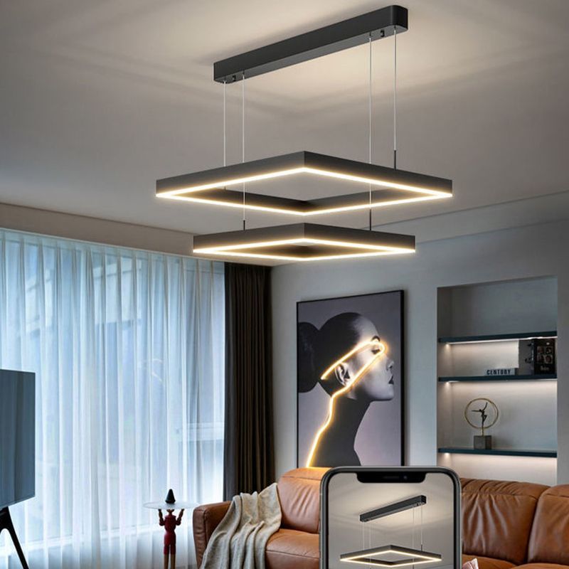 Rectangular Contemporary Chandelier Light Fixtures Restaurant Hanging Chandelier with Acrylic Shade