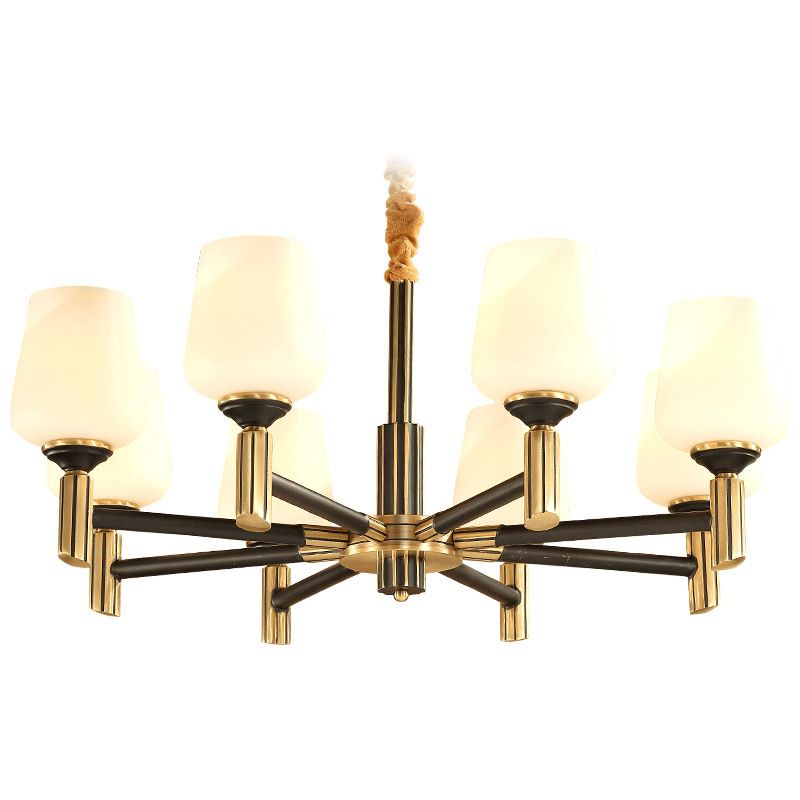 Cup Chandelier Light Fixture Traditional White Glass Pendant Lighting for Restaurant