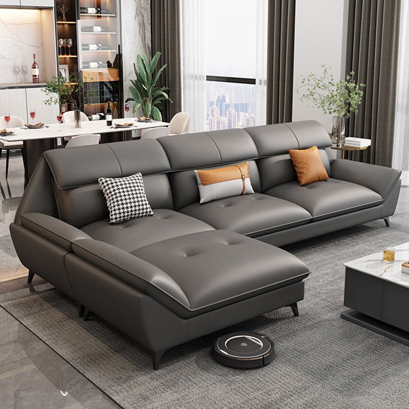 37.79" Tall Grey Sectional Sofa Faux Leather Modular Sofa with Cushion Back