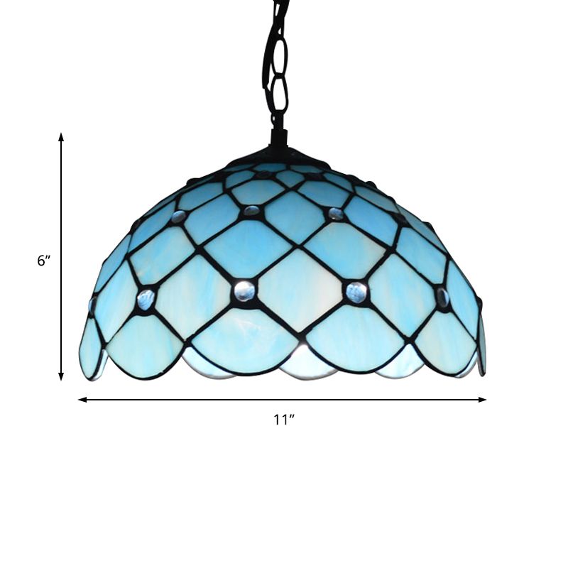 Jewel Hanging Light Fixture Mediterranean Blue Glass 1 Light Suspension Pendant with Cord/Chain for Kitchen Island