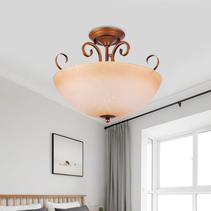 Beige Glasschale/Bell Semi Mount Lighting Country Style 3-Licht Wohnzimmer Deckenleuchte
