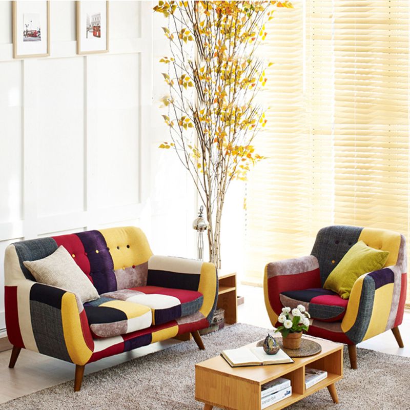 Flared Arm Sofa Cotton Stain Resistant Settee for Living Room