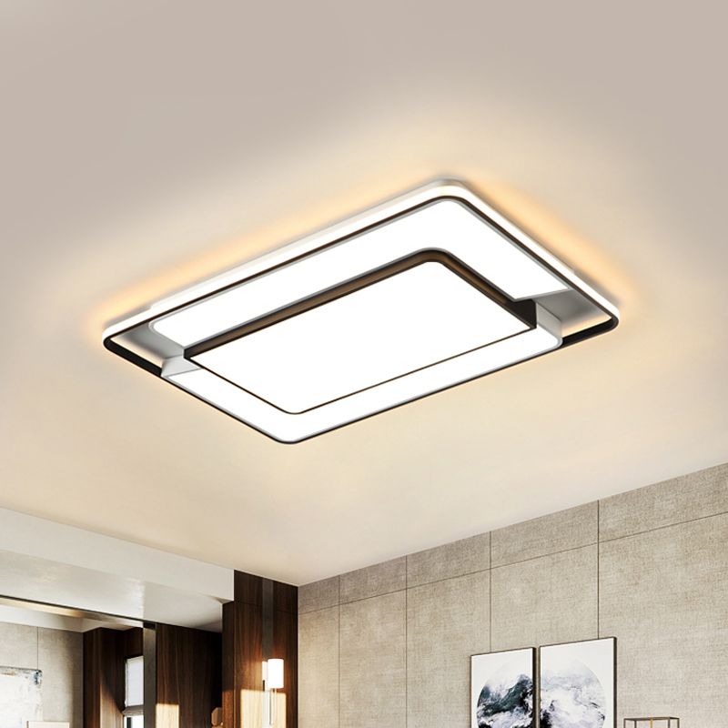 2-Rectangle Thin Ceiling Lamp Modern Aluminum Black and White LED Flush Light Fixture for Living Room