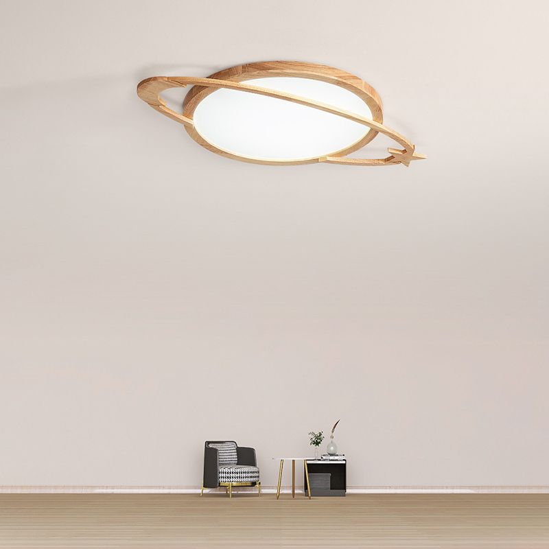 Modern Flush Light Planet Ceiling Lighting with Wood for Bedroom