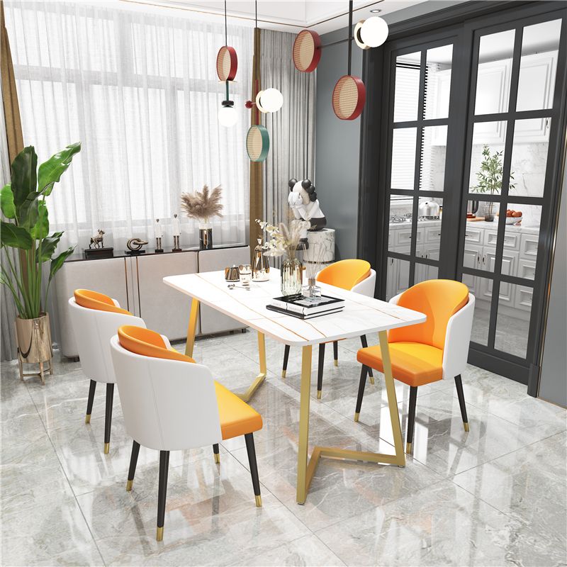 Modern Rectangle Dining Site Table Steel Double Pedestal Table with Stone Top