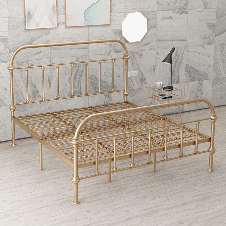 Luxurious Standard Bed with Open-Frame Headboard and Metal Legs