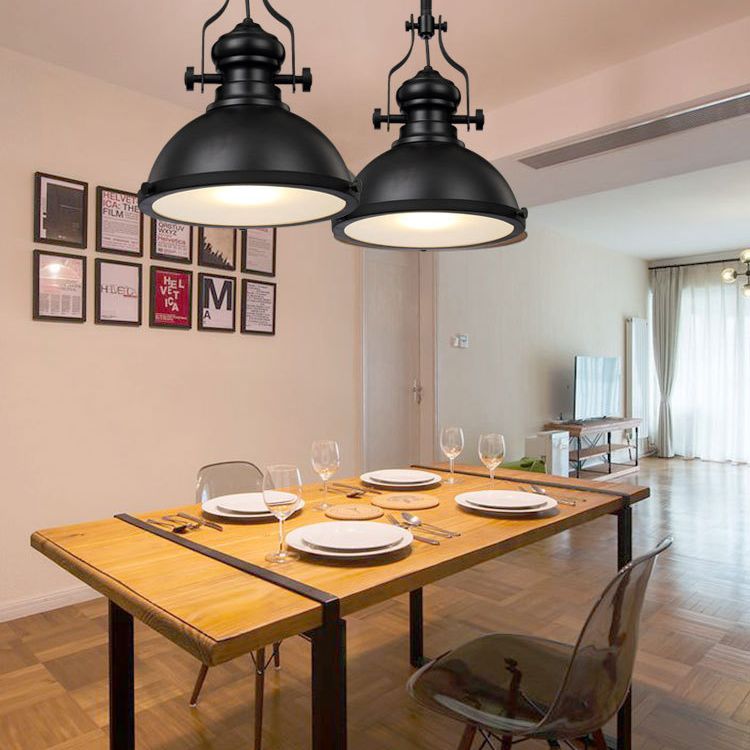 Retro Industrial Dome Shade Pendant Light Metal 1-Light Pendant Lighting With Swivel Joint in Black