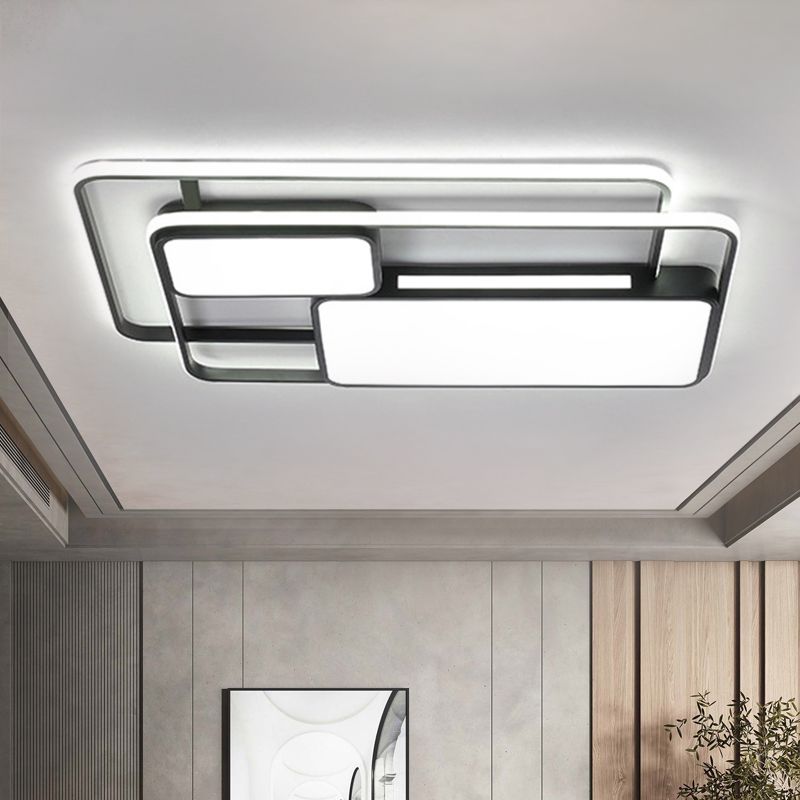White/Black Rectangle Ceiling Flush Modernism LED Metallic Flush Lighting in White/Warm Light for Drawing Room