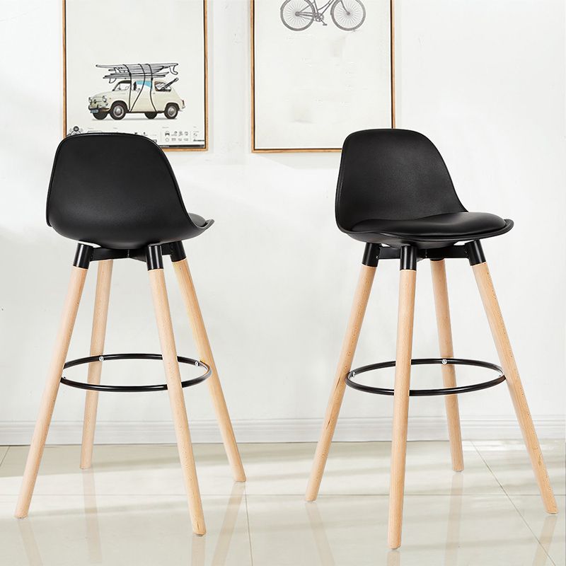 Modern Style Beech Bar Stool with Footrest and Low Back Bistro Bar Stool 28 Inches