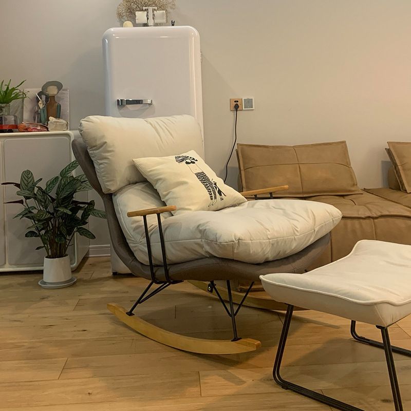 Patchwork Rocking Chair Fabric Upholstered Contemporary Rocking Chair with Ottoman