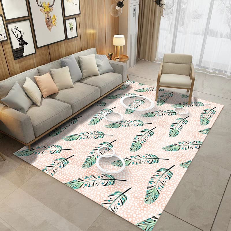 Dark Pink Simple Rug Polyester Plant Rug Stain Resistant Rug for Living Room