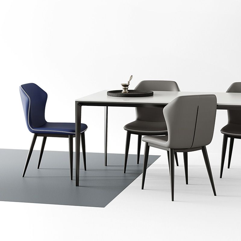 Industrial Wing Back Side Chair Leather Armless Dining Chair with Metal Base