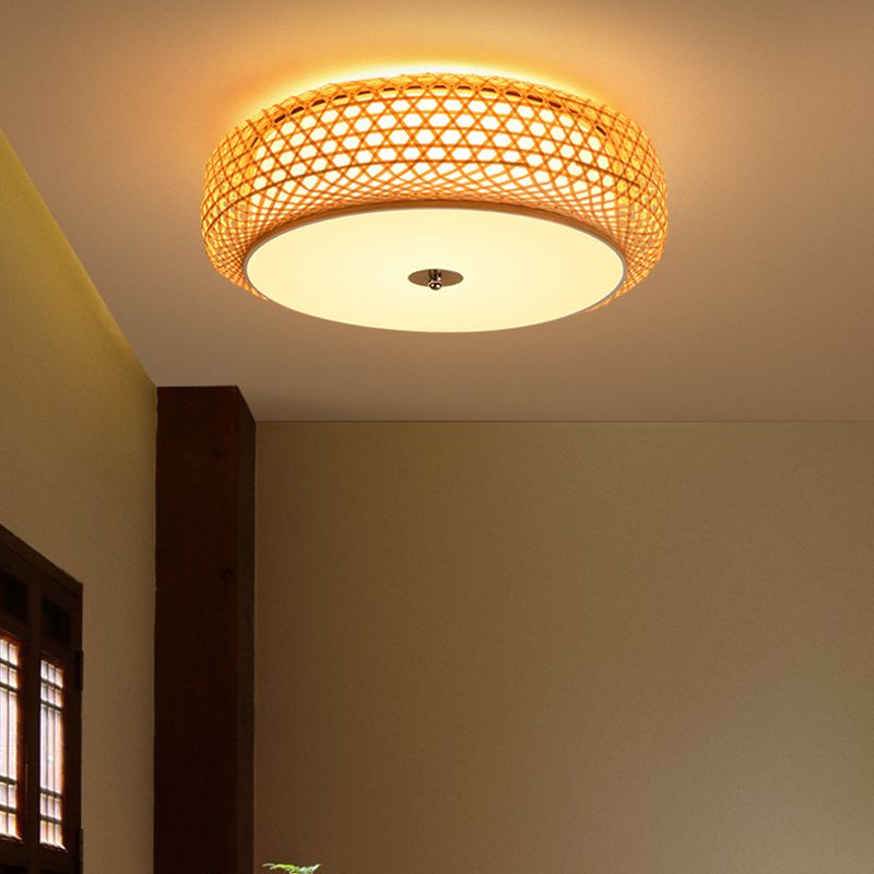 Bambus-Trommel-Deckenlampe, Deckenleuchte im asiatischen Stil für Wohnzimmer