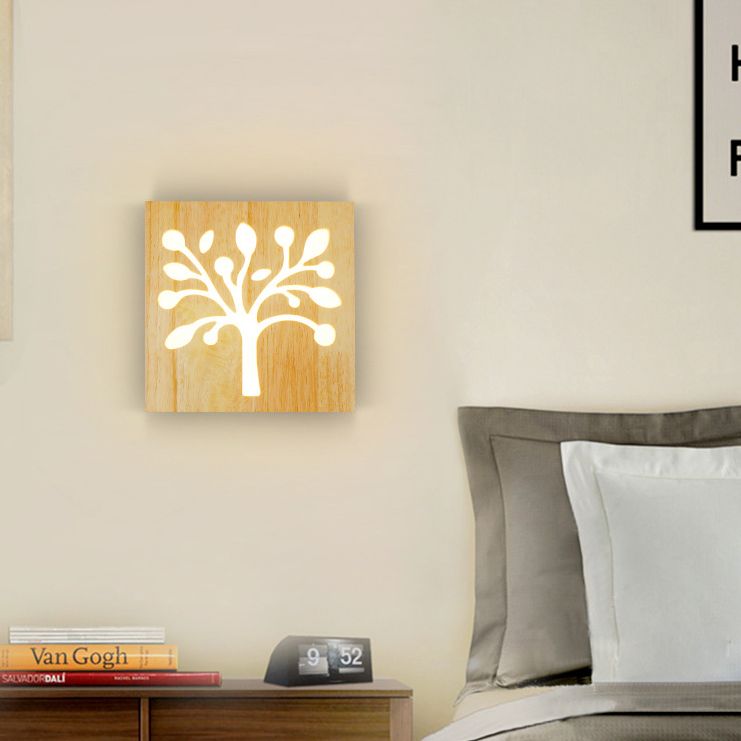 Creative Nordic Wall Sconce Chinese Wooden Acrylic Shade Wall Lamp for Bedside Corridor