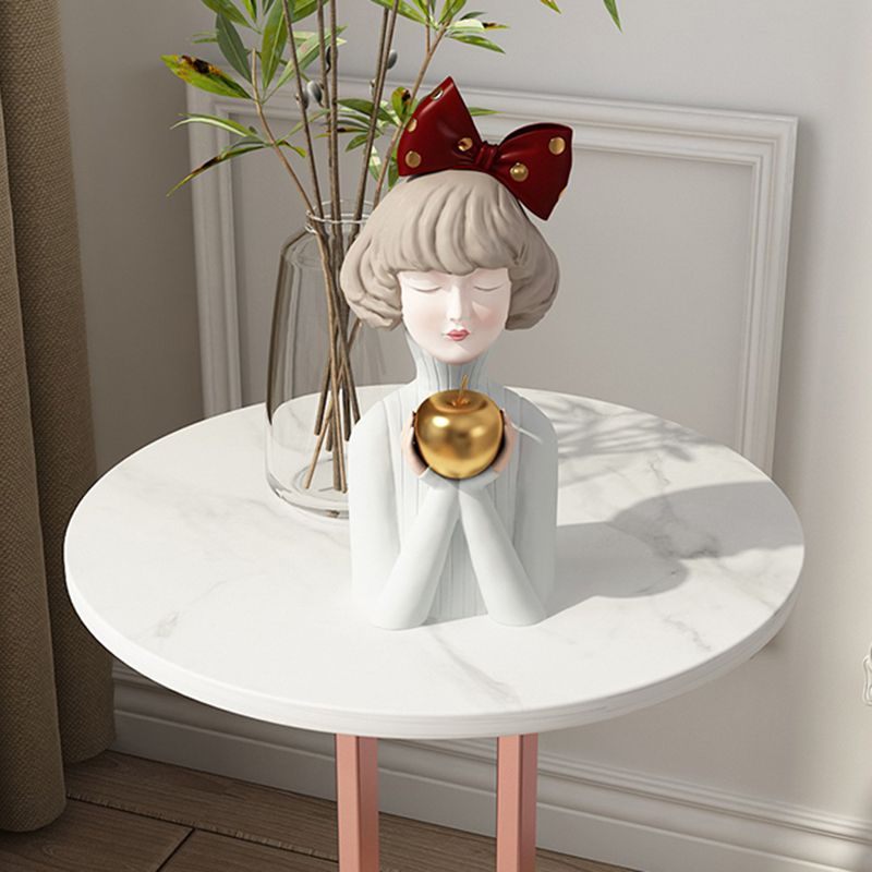 Dia 15.7"/19.7" Round Stone End Table Pedestal Side Table in White