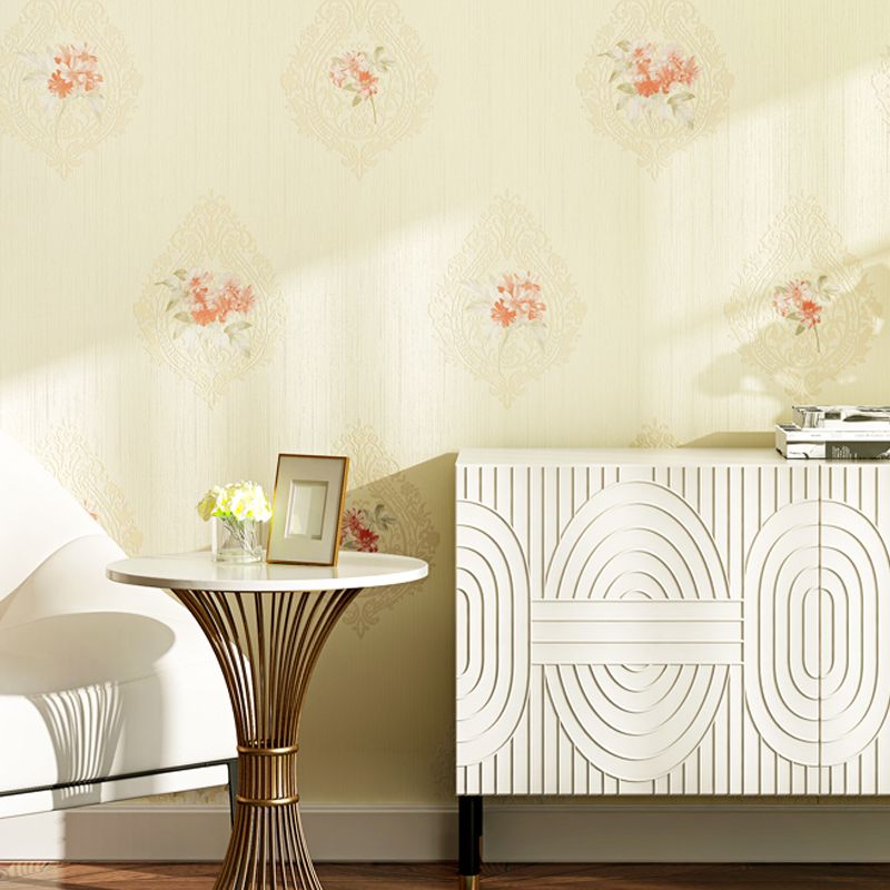 Apricot Flower Wallpaper Roll Country Style 3D Embossed Wall Covering in Soft Color