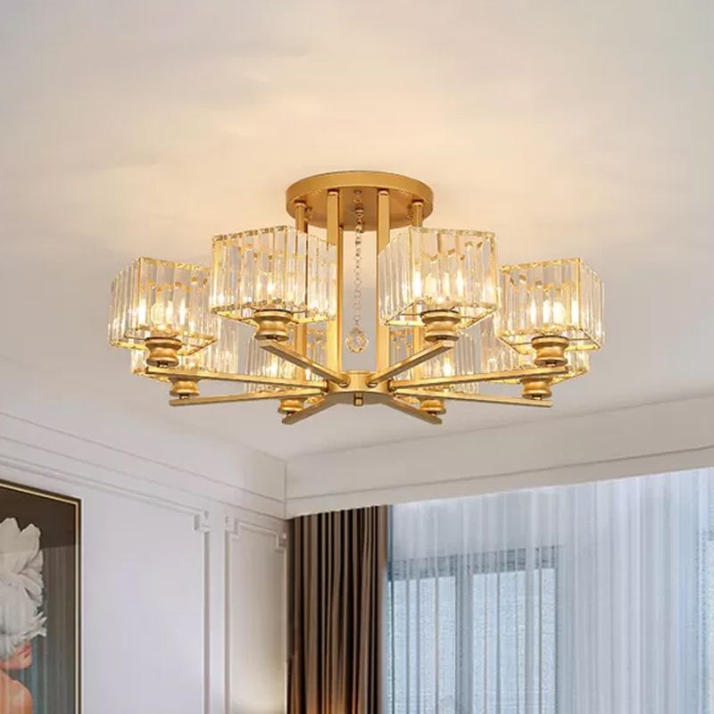 Lámpara empotrada rectangular de cristal prismático, lámpara de techo semiempotrable moderna para sala de estar con 4/6/8 luces, en negro/dorado