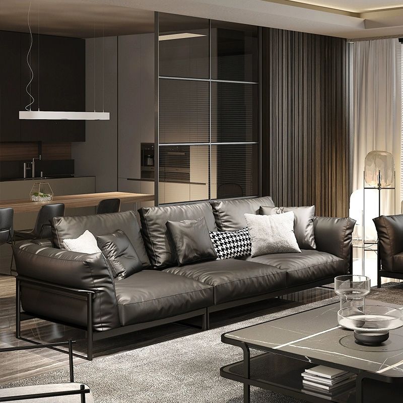 Sof industriel classique en cuir authentique 33,46 "High Square ARM SOFA & BOLSTER OREILLERS