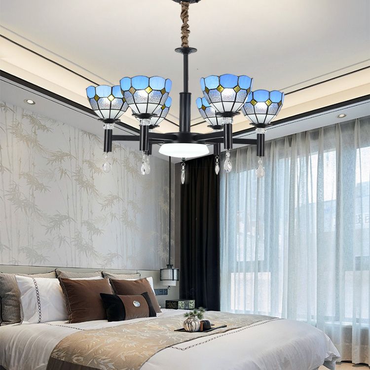 Lampadario in vetro colorato artigianale ombreggiato in stile mediterraneo lampada per lobby