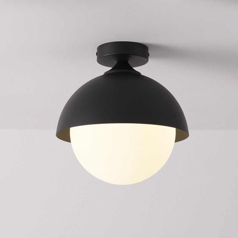 Metal Flush Mount in Black / White Ceiling Flush with Glass Ball Shade