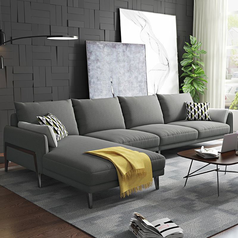 Modern Sectional with Linen Blend Pillow Back and Pillow Top Arms for 4 People
