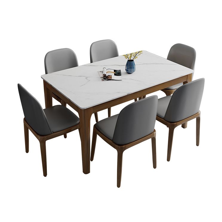 Contemporary Kitchen Rectangle Shape Dining Set Sintered Stone Standard Dining Set in White