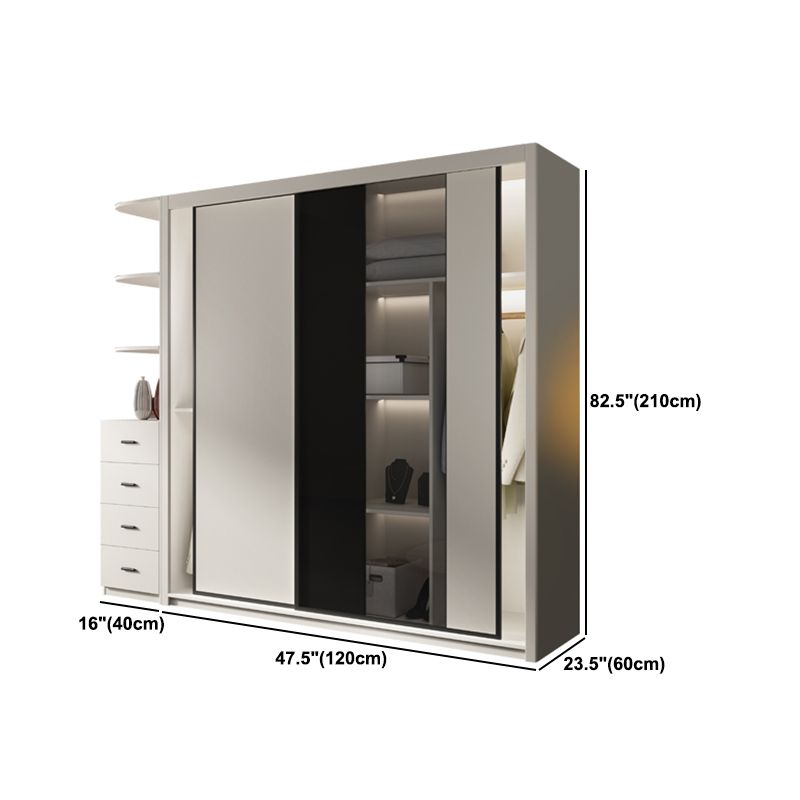 Contemporary Style Wood Wardrobe White Colour Wardrobe Closet with Sliding Door