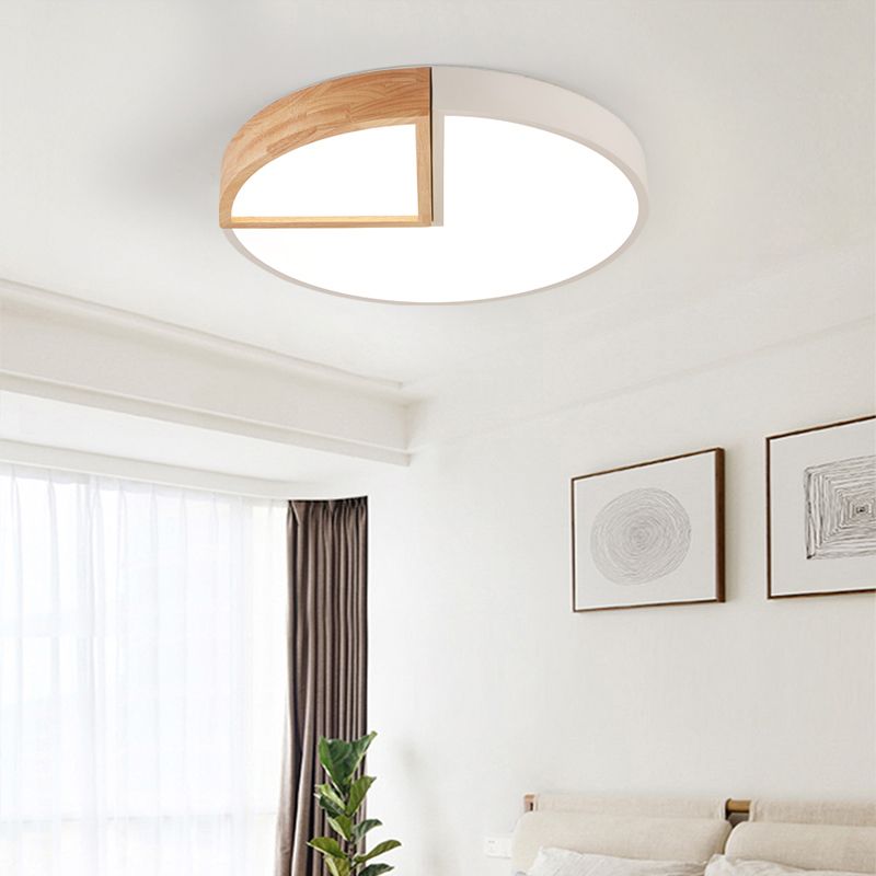 Round Wooden Ceiling Mounted Lights LED Flush Mount Ceiling Lighting for Bedroom