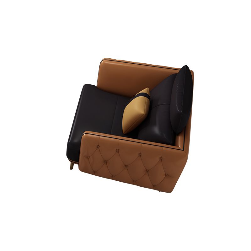 Contemporary Square Arm Genuine Leather Stain-Resistant Sofa & Chaise