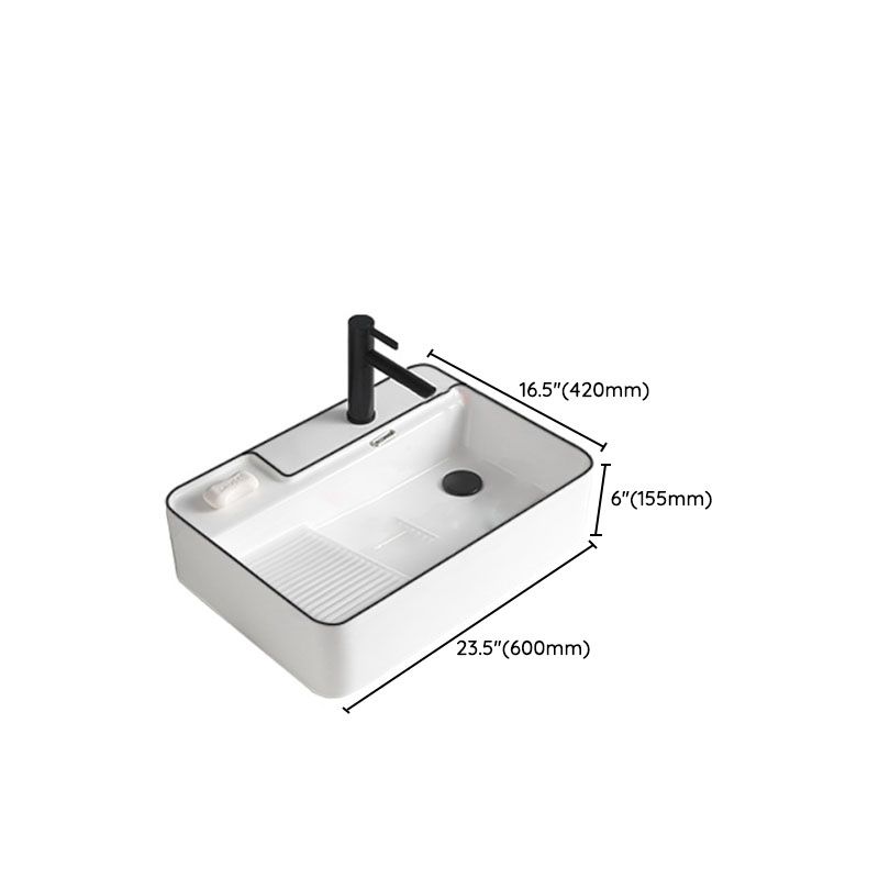 Classic Bathroom Sink Rectangular White Trough Sink with Pop-Up Drain