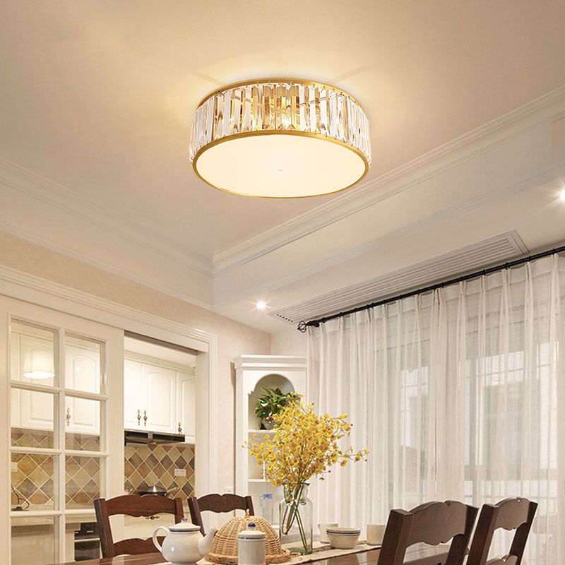 Luz de techo dorada y cobre en montaje empotrado circular de cristal estilo colonial de lujo para espacios interiores