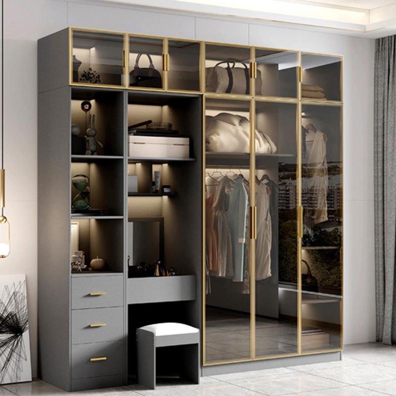 Glass and Wood Wardrobe Armoire Contemporary Wardrobe Closet