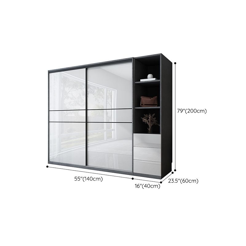 Glossy White Manufactured Wood Storage Cabinet Modern Cabinet with Sliding Doors