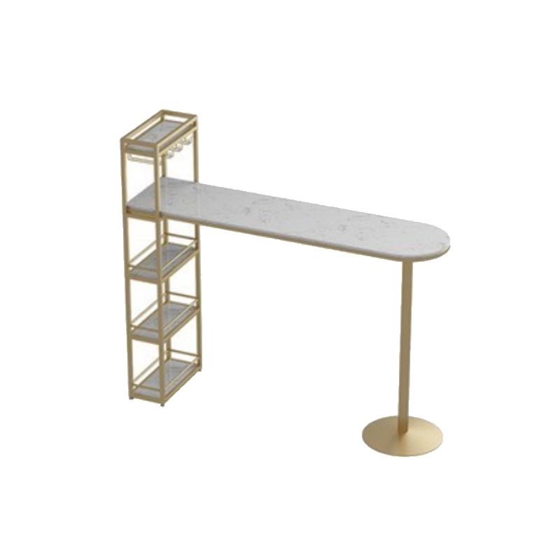 Glam Stone Bar Table Metal Base with Wine Rack for Living Room